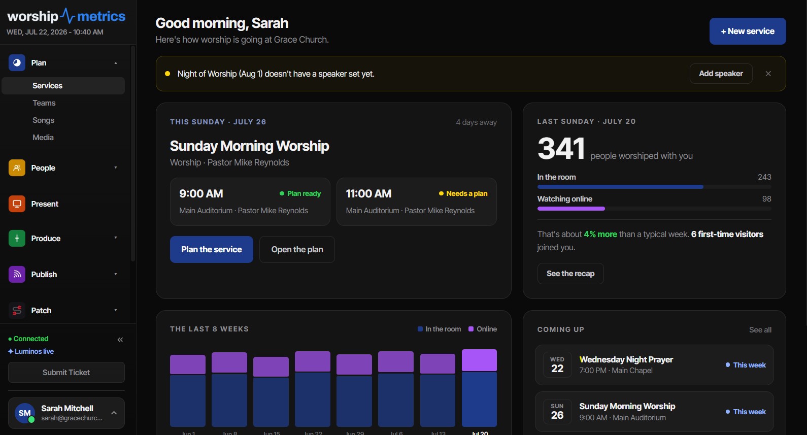 Conectar Planning Center a WorshipMetrics: Token, Sincronización, y Qué Se Importa