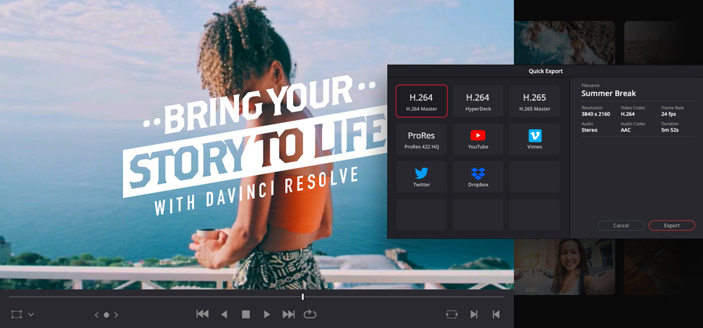 Página Deliver de DaVinci Resolve mostrando opciones de exportación de video subtitulado para plataformas de streaming de iglesia