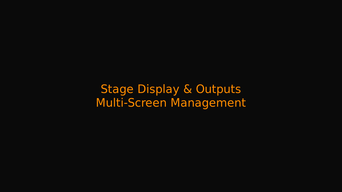 Configuración de pantalla de escenario de ProPresenter 7 mostrando salidas separadas para monitores de confianza y pantallas de sala