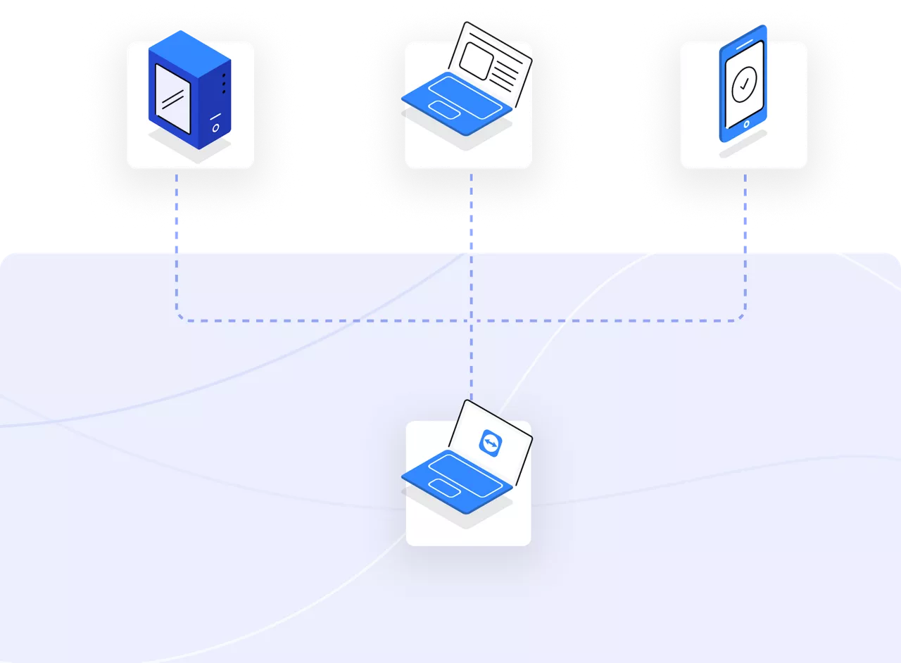 Funciones de acceso remoto de TeamViewer — monitorea la salud de dispositivos, transfiere archivos, y controla sistemas de forma remota Vista general de las funciones de acceso remoto de TeamViewer mostrando capacidades de monitoreo y control para el AV de iglesia